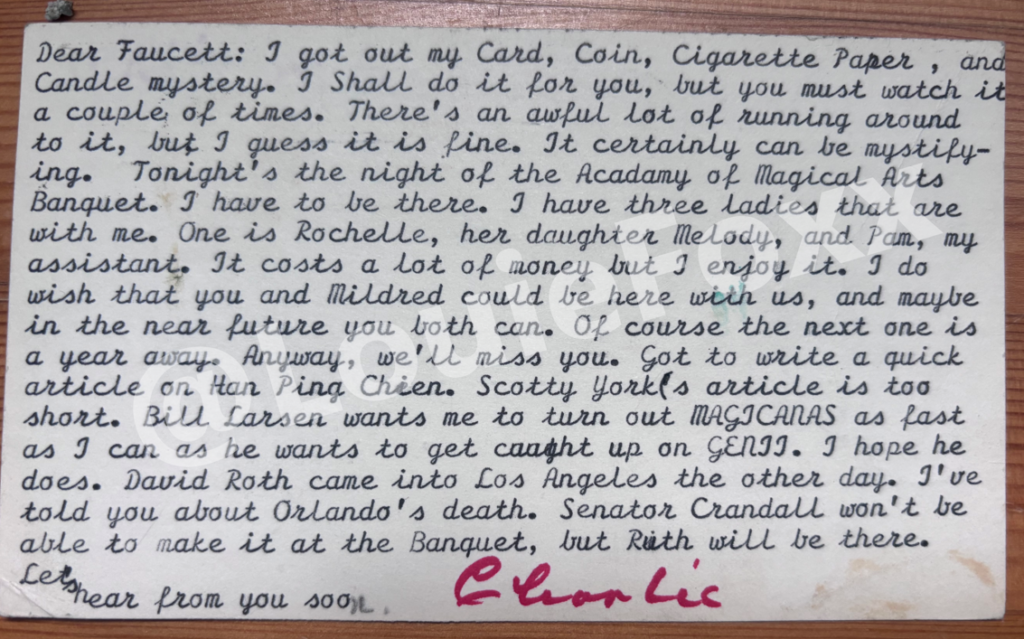 charlie miller autograph postcard