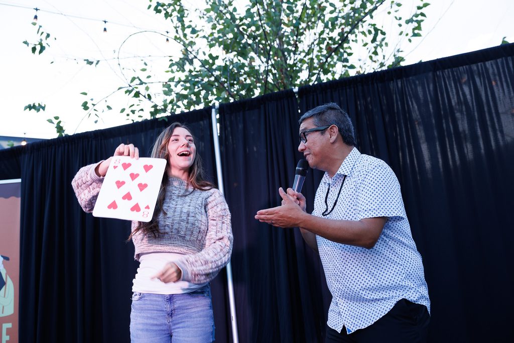 giant card trick onstage