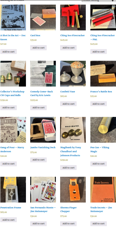 website thumbnails of vintage magic tricks for sale