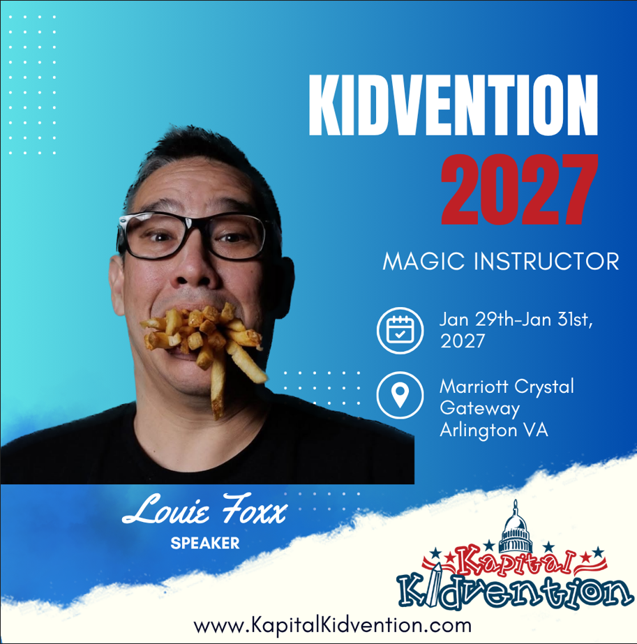 magician with french fries in his mouth on an advertisement for the kapital kidvention