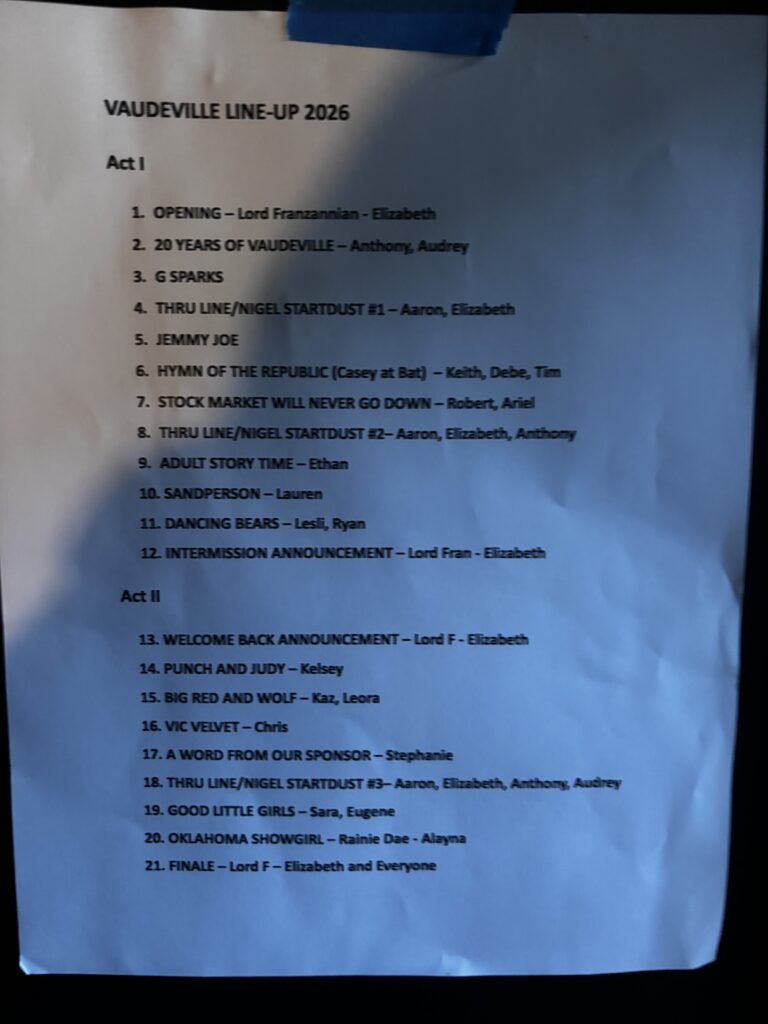 vaudeville show set list
